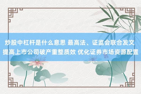 炒股中杠杆是什么意思 最高法、证监会联合发文 提高上市公司破产重整质效 优化证券市场资源配置