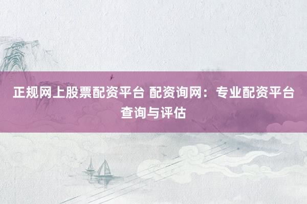 正规网上股票配资平台 配资询网：专业配资平台查询与评估